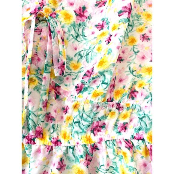 Boho Feminine Coquette Blouse Floral Ruffle Semi-Sheer Sleeve Med June & Hudson‎ - Picture 3 of 6